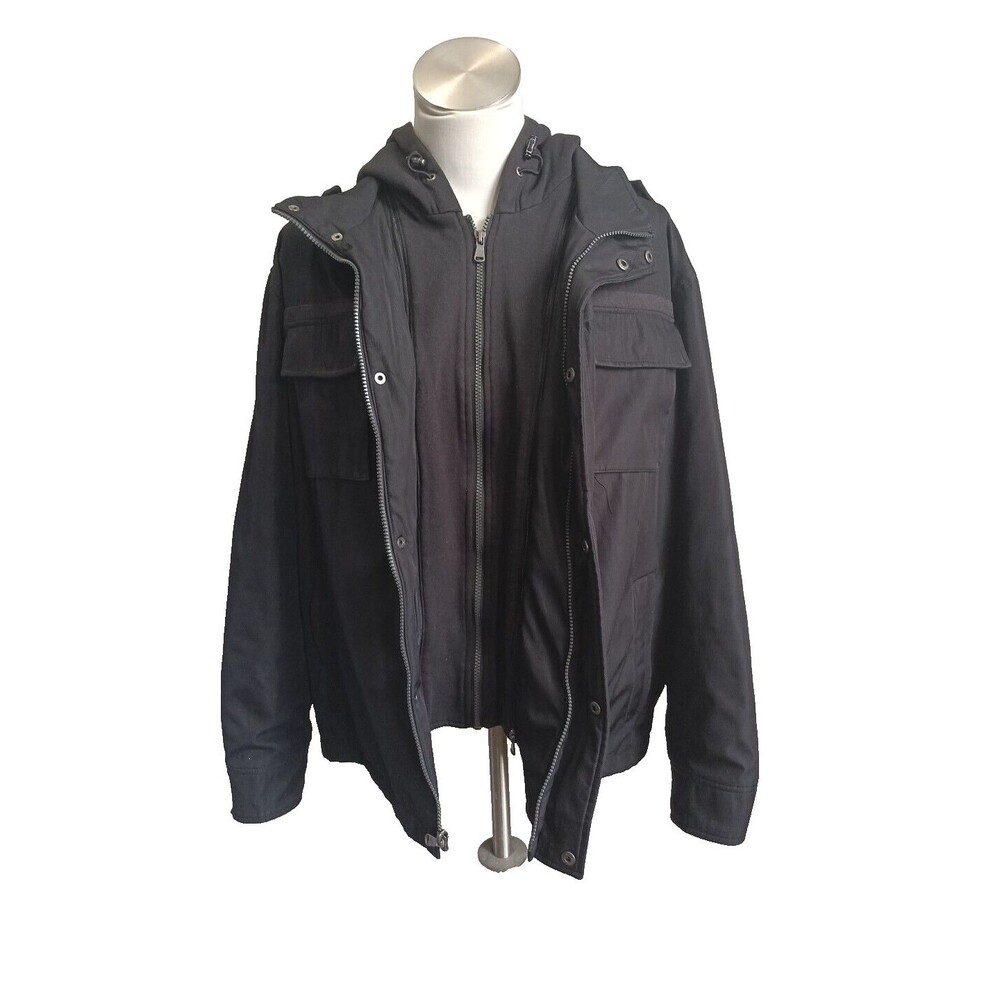 Calvin Klein Mens Black Jacket Water Resistant Removable Hood Large Imperfect